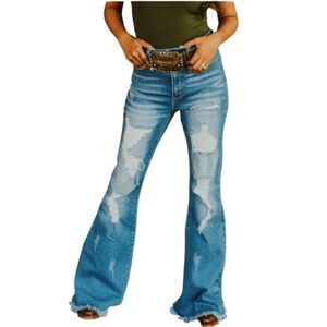 Lucky & Blessed Flare Fit Jeans Distressed Size 14